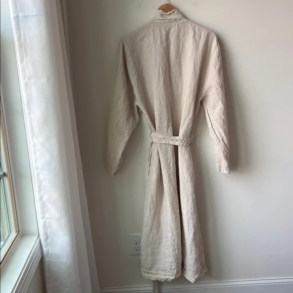 Parachute 100% Linen Robe in Natural Linen Color Pockets Tie Waist Size XL - Picture 3 of 11
